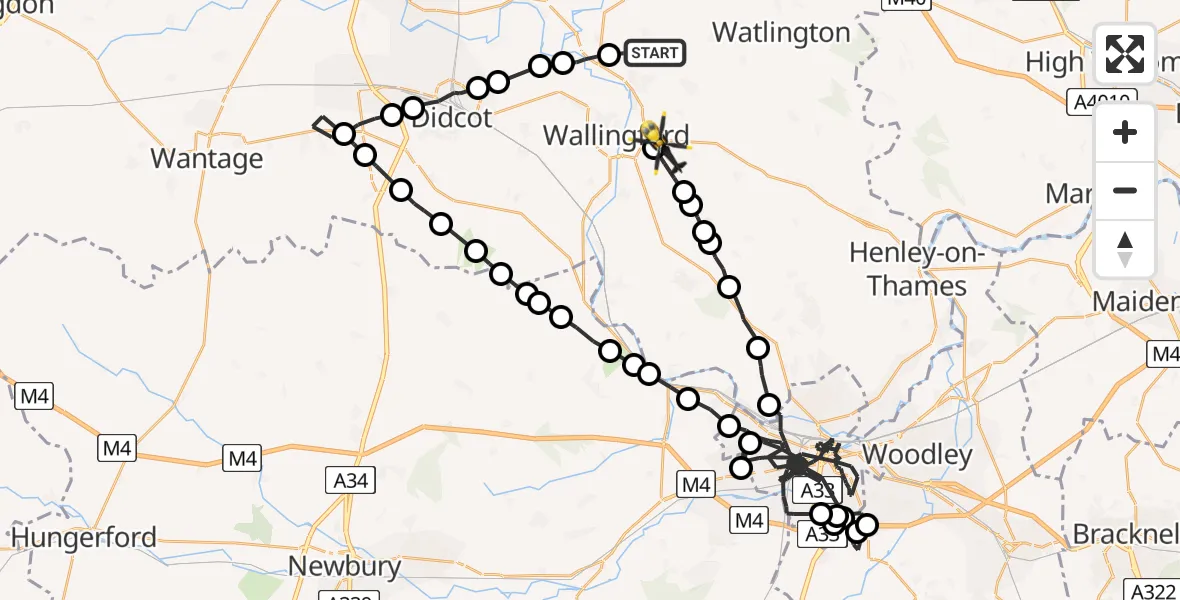 Flight path map showing Police Helicopter route from Berrick Salome to Crowmarsh Gifford
