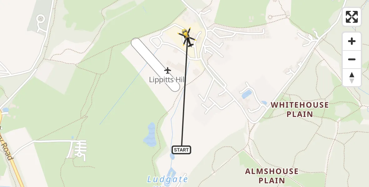 Flight path map showing Police Helicopter route from Metropolitan Police Air Support Unit Lippitts Hill to Sewardstonebury