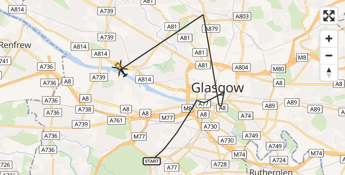 Flight path map showing Police Helicopter route from Glasgow to Glasgow