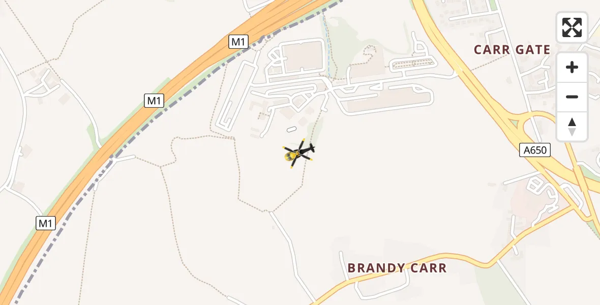 Flight path map showing Police Helicopter route from East Ardsley to East Ardsley