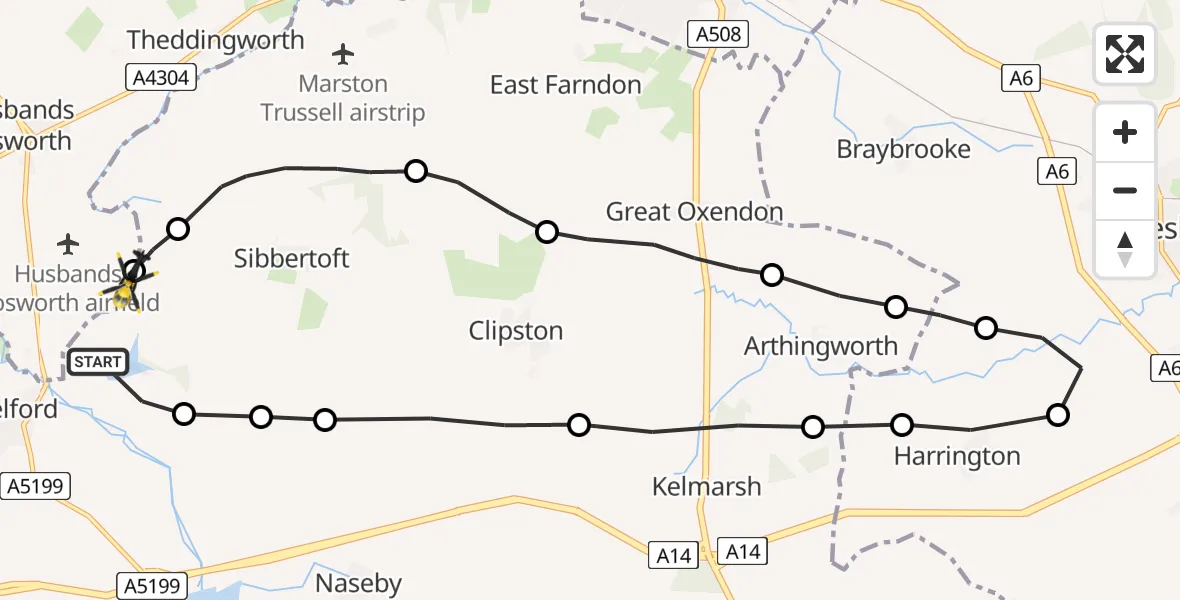 Flight path map showing Police Helicopter route from Welford to Harborough