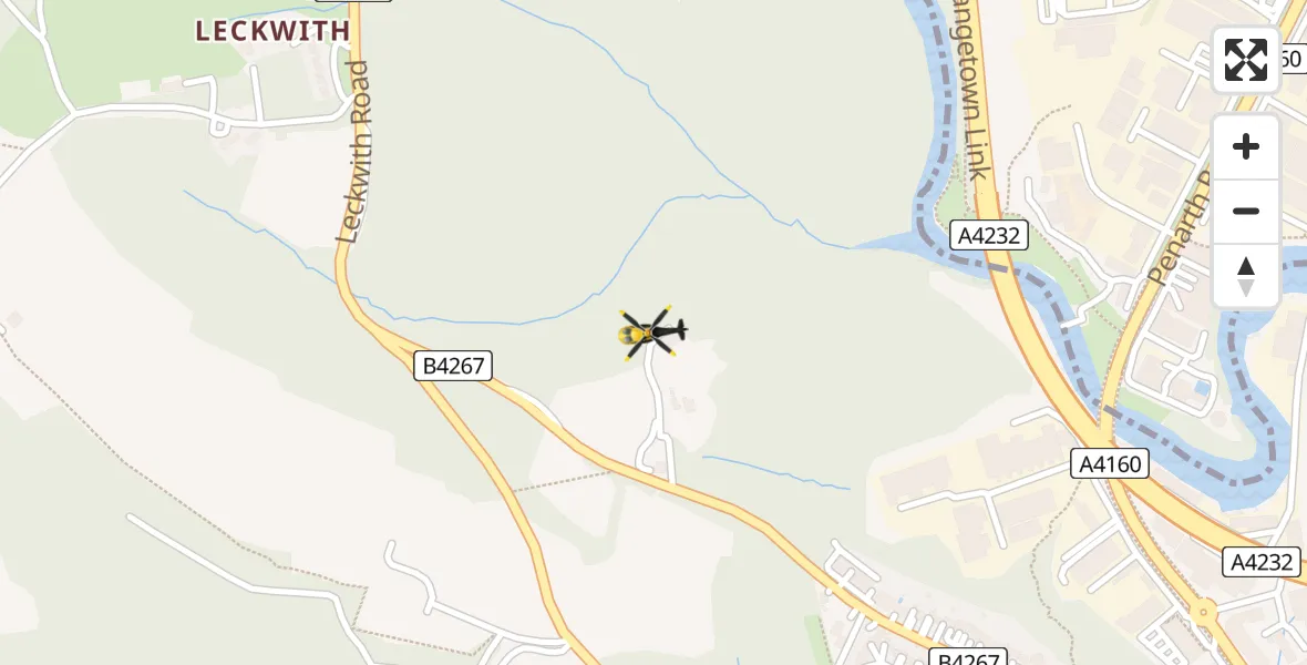 Flight path map showing Police Helicopter route from Llandough to Llandough