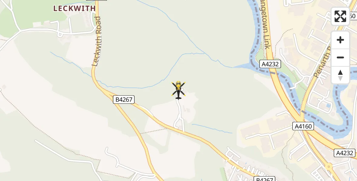 Flight path map showing Police Helicopter route from Llandough to Llandough