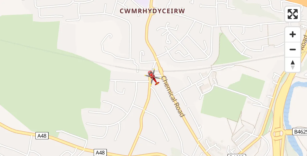 Routekaart van de vlucht: Air Ambulance Helicopter to Cwmrhydyceirw, Heol Dyfan