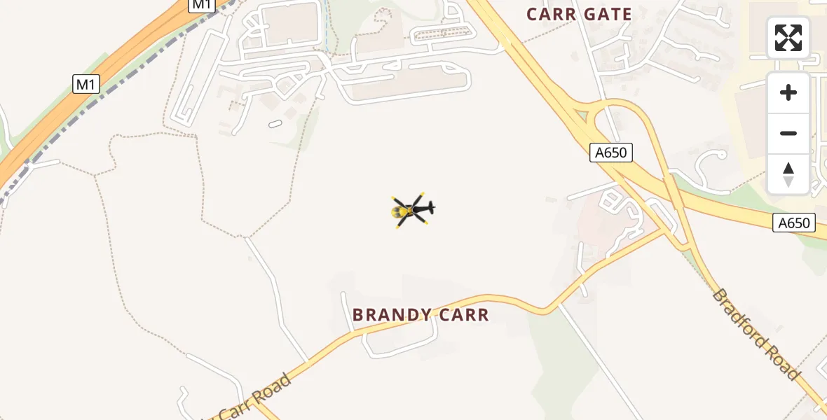 Flight path map showing Police Helicopter route from Wrenthorpe to Wrenthorpe