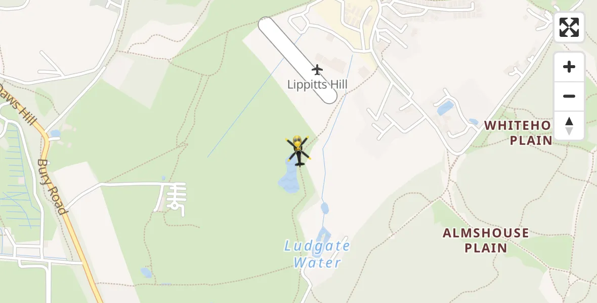 Flight path map showing Police Helicopter route from Metropolitan Police Air Support Unit Lippitts Hill to Metropolitan Police Air Support Unit Lippitts Hill