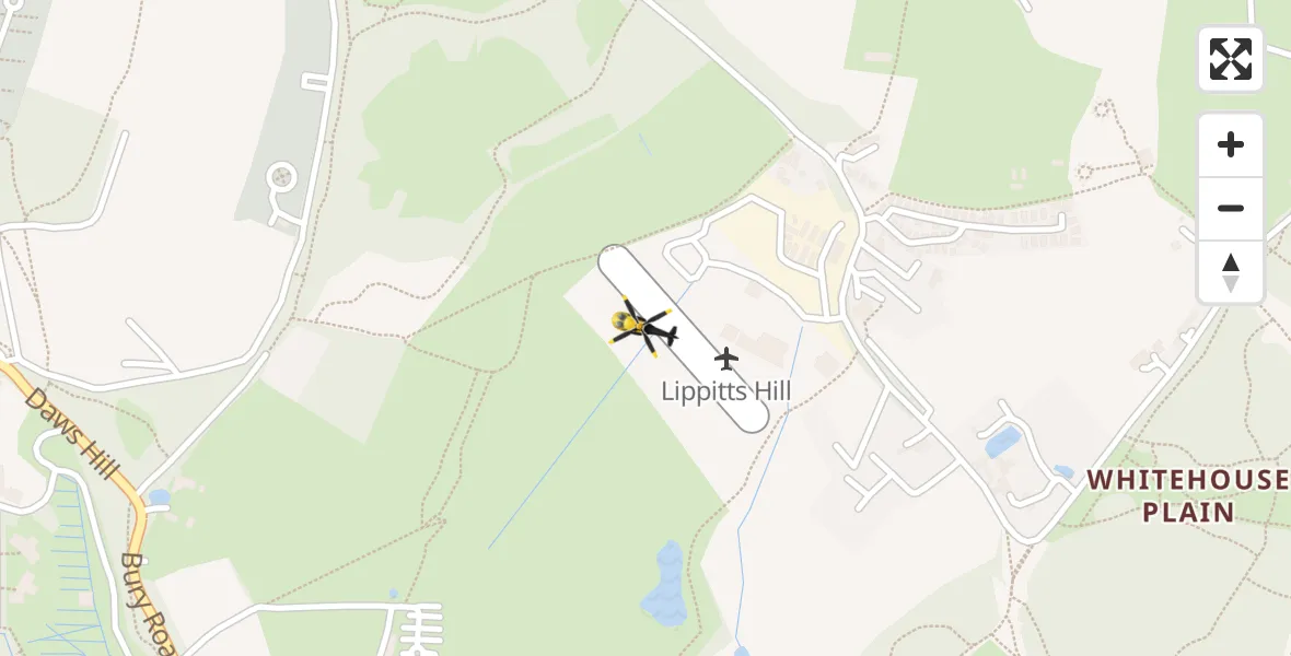 Flight path map showing Police Helicopter route from Metropolitan Police Air Support Unit Lippitts Hill to Metropolitan Police Air Support Unit Lippitts Hill
