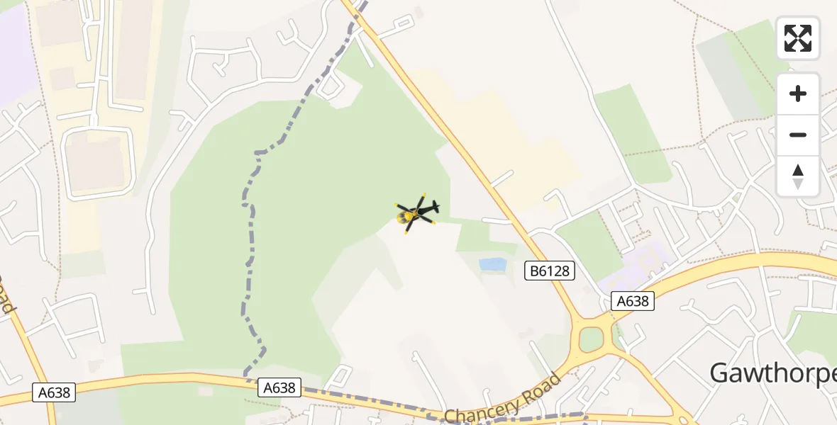 Flight path map showing Police Helicopter route from Gawthorpe to Gawthorpe