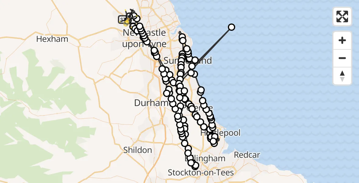 Flight path map showing Police Helicopter route from Newcastle International Airport to Newcastle International Airport