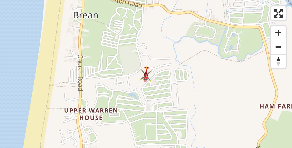 Flight path map showing Air Ambulance Helicopter route from Brean to Brean