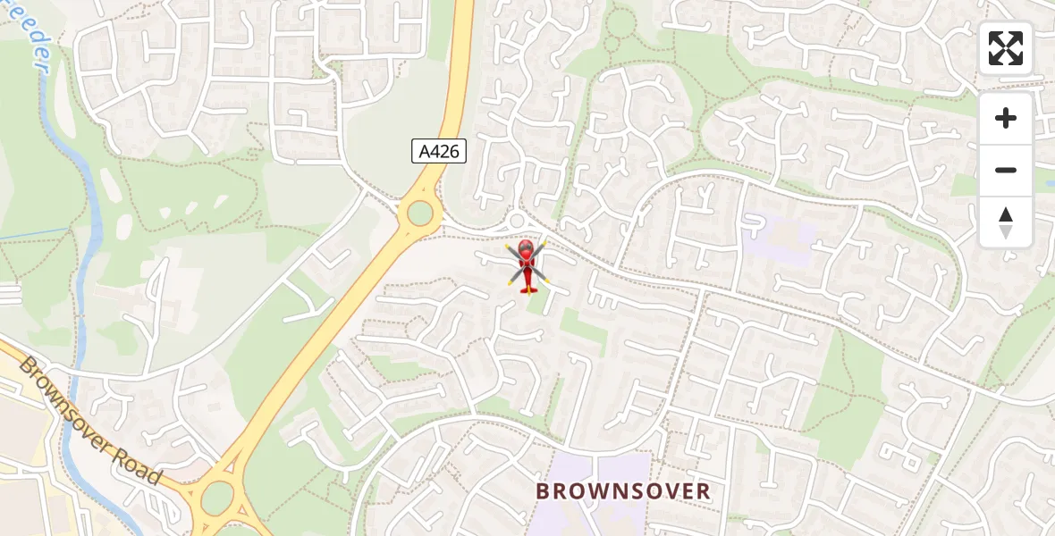 Flight path map showing Air Ambulance Helicopter route from Rugby to Rugby
