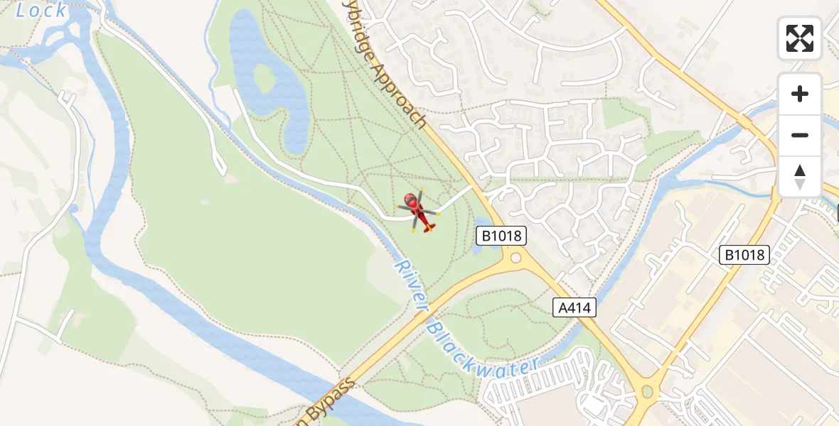 Flight path map showing Air Ambulance Helicopter route from Maldon to Maldon