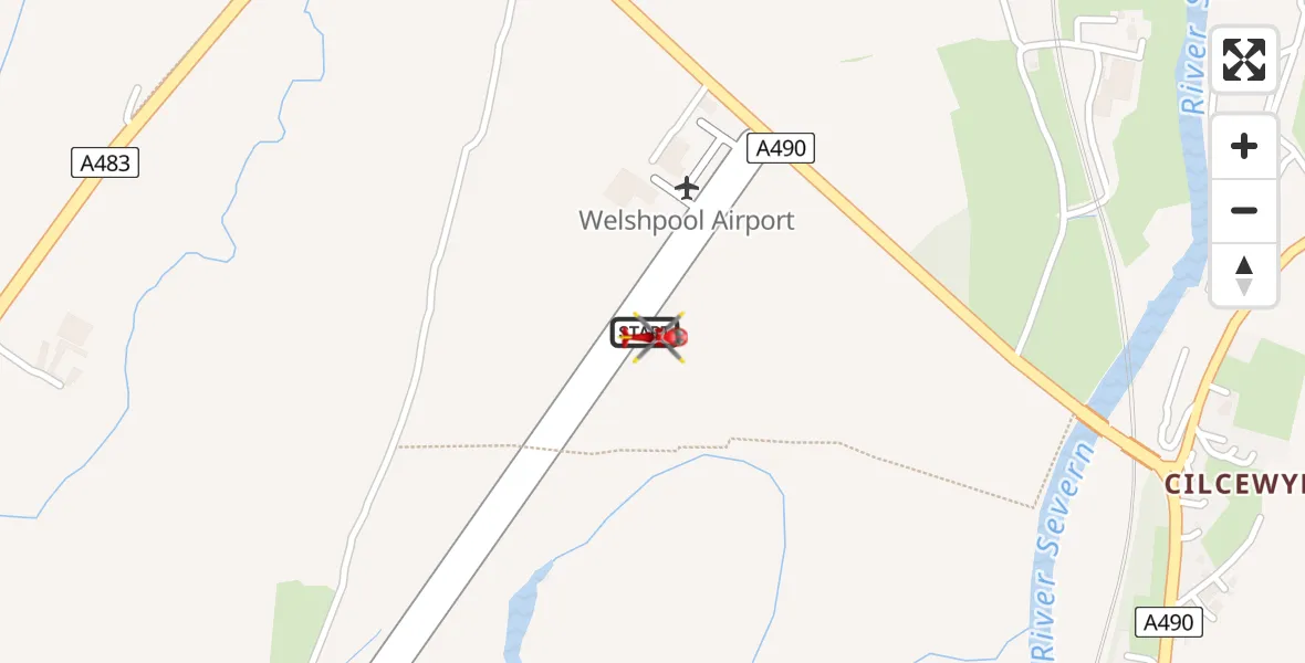 Flight path map showing Air Ambulance Helicopter route from Welshpool Airport to Welshpool Airport
