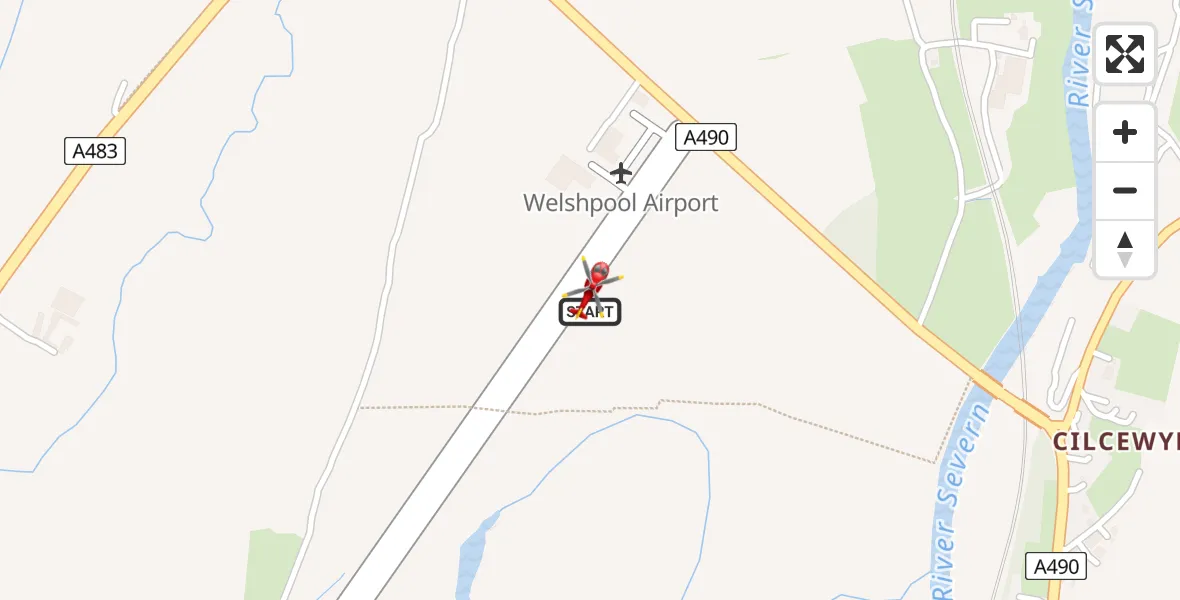 Flight path map showing Air Ambulance Helicopter route from Welshpool Airport to Welshpool Airport