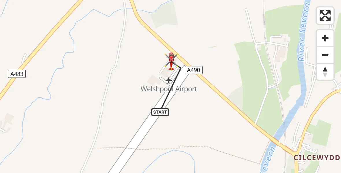 Flight path map showing Air Ambulance Helicopter route from Welshpool Airport to Welshpool Airport
