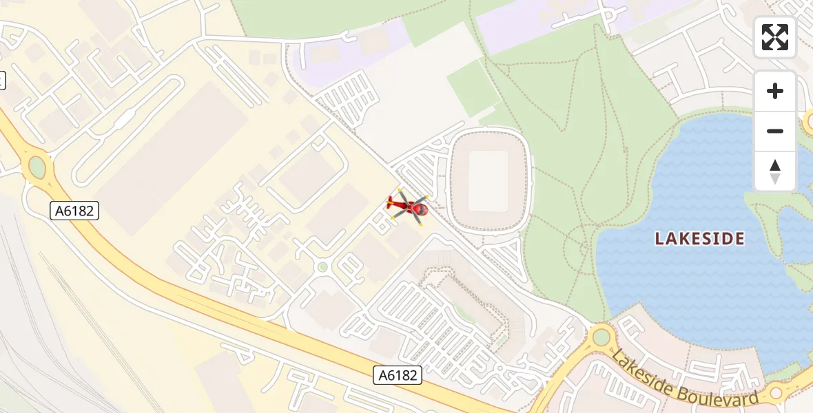 Flight path map showing Air Ambulance Helicopter route from Lakeside to Lakeside