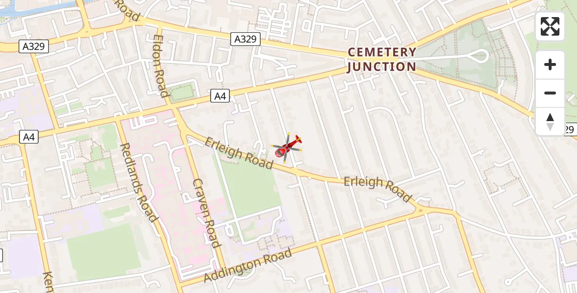 Flight route Air Ambulance Helicopter Royal Berkshire Hospital - Royal Berkshire Hospital, 10 April 2026, 09:27