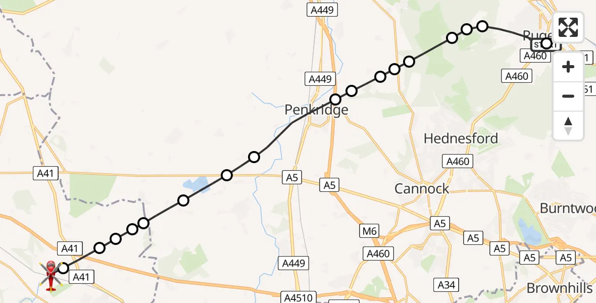 Routekaart van de vlucht: Air Ambulance Helicopter to Cosford, Airbase Avenue