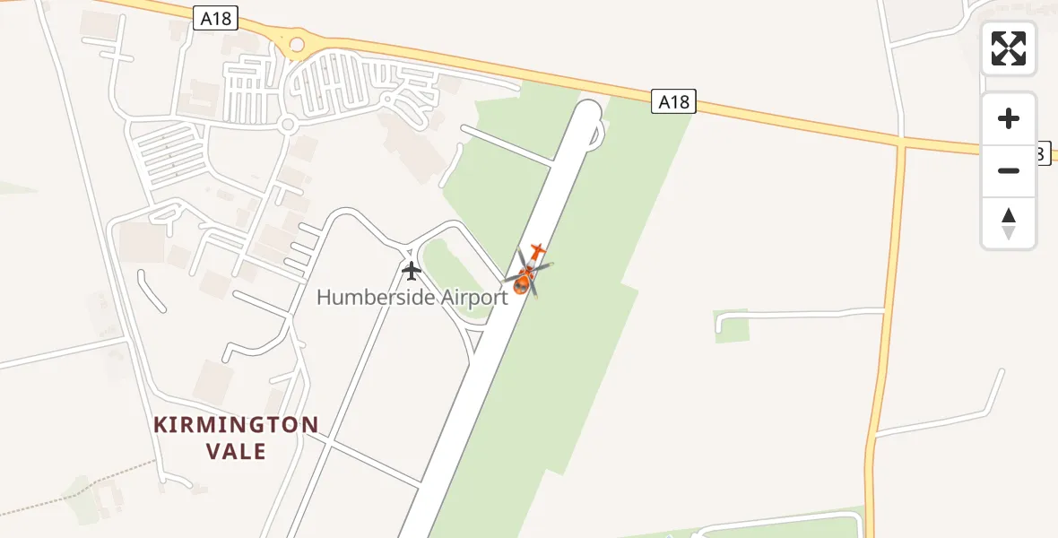 Flight path map showing Coastguard Helicopter route from Humberside Airport to Humberside Airport