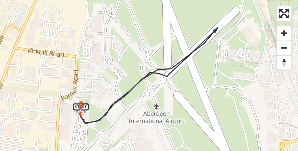 Flight path map showing Coastguard Helicopter route from Aberdeen International Airport to Aberdeen International Airport