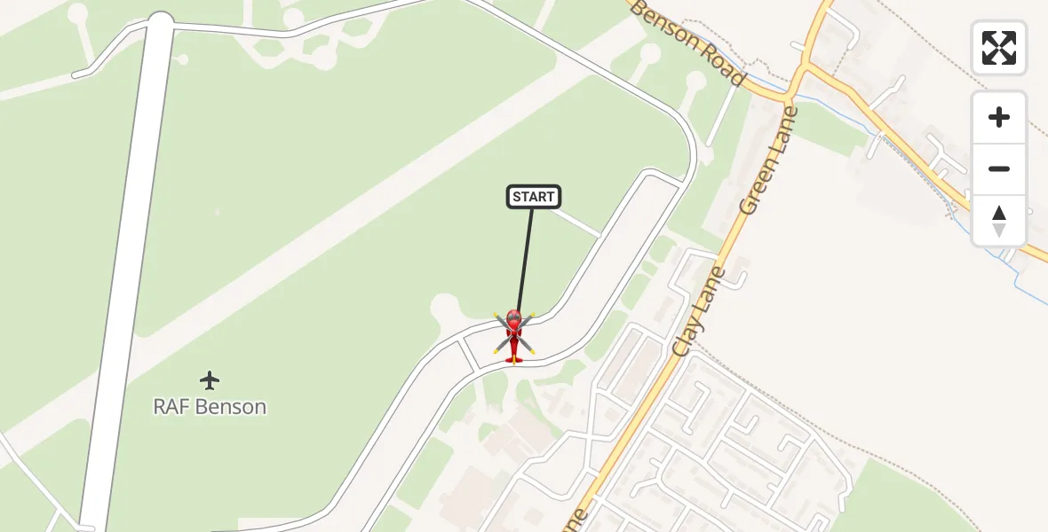 Flight path map showing Air Ambulance Helicopter route from RAF Benson to RAF Benson