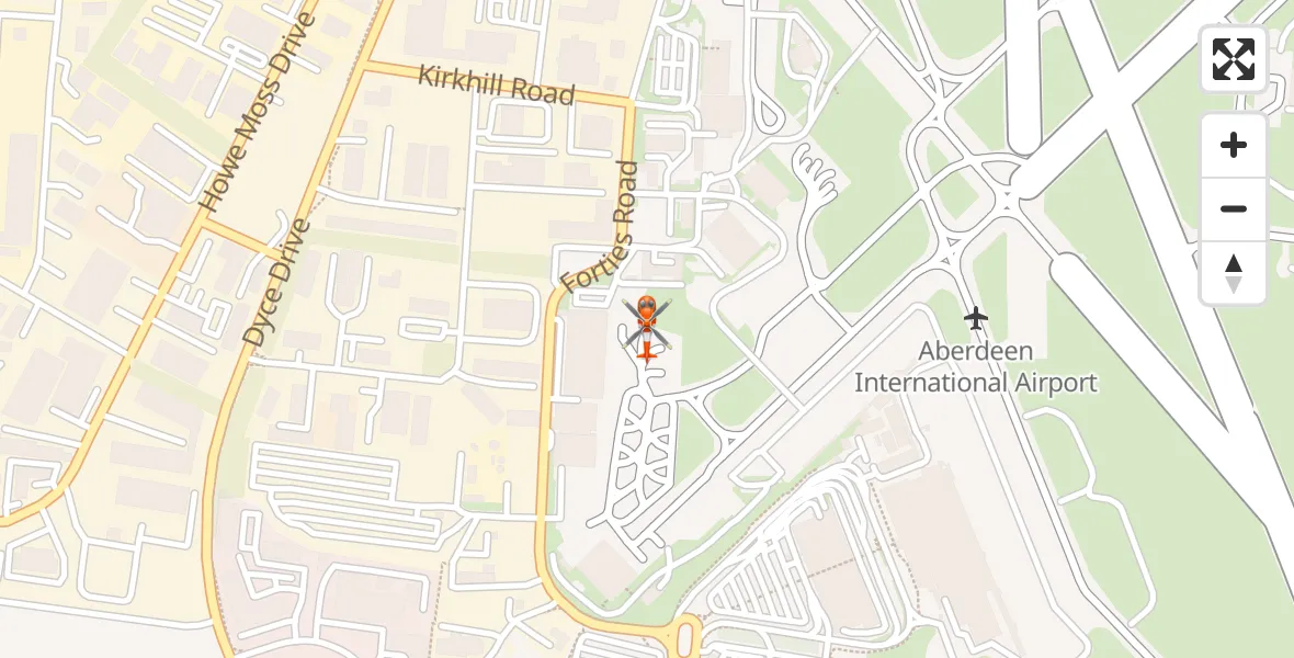 Flight path map showing Coastguard Helicopter route from Aberdeen International Airport to Aberdeen International Airport