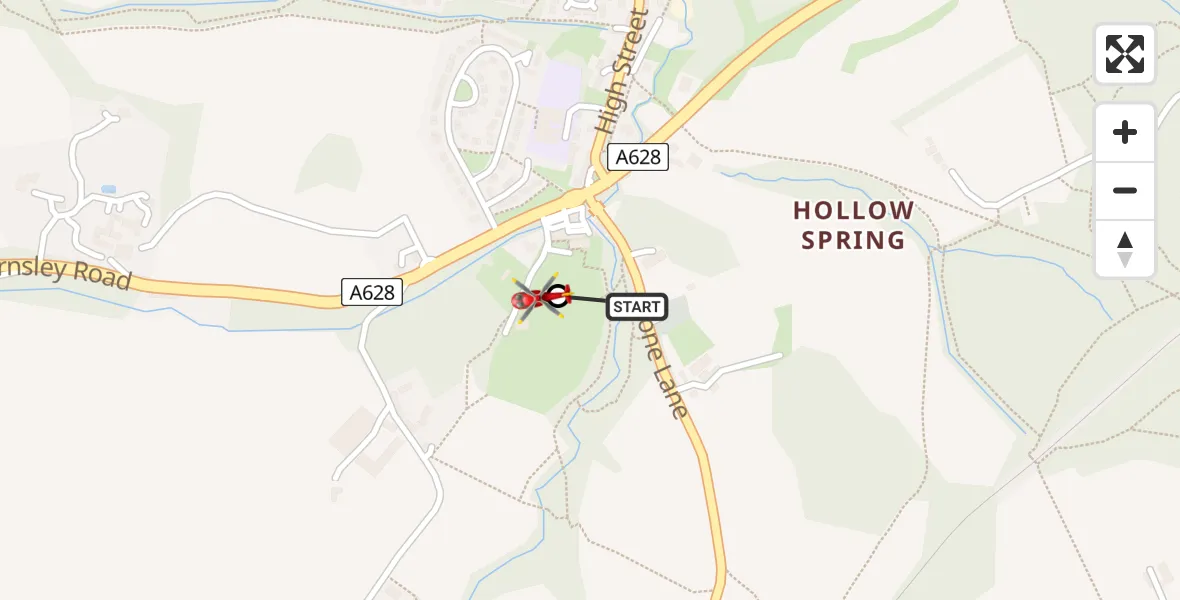 Flight path map showing Air Ambulance Helicopter route from Barnsley to Barnsley