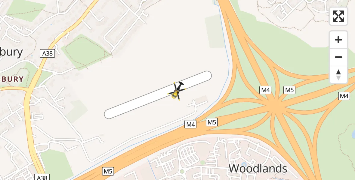 Flight path map showing Police Helicopter route from Almondsbury Helicopter Base to Almondsbury Helicopter Base
