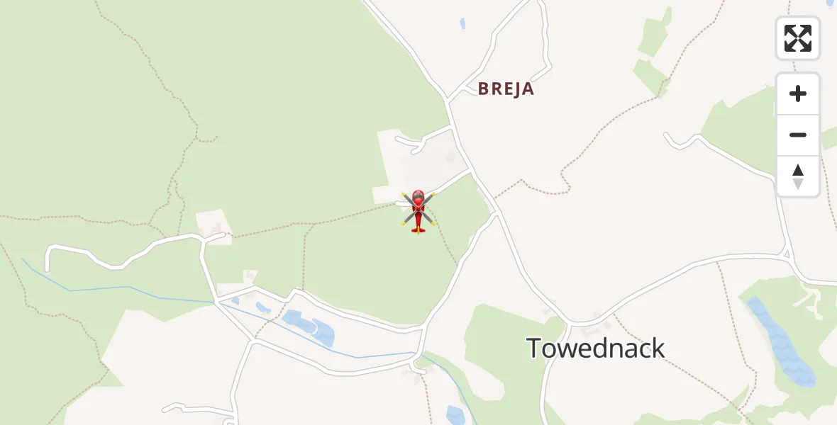 Flight path map showing Air Ambulance Helicopter route from Towednack to Towednack