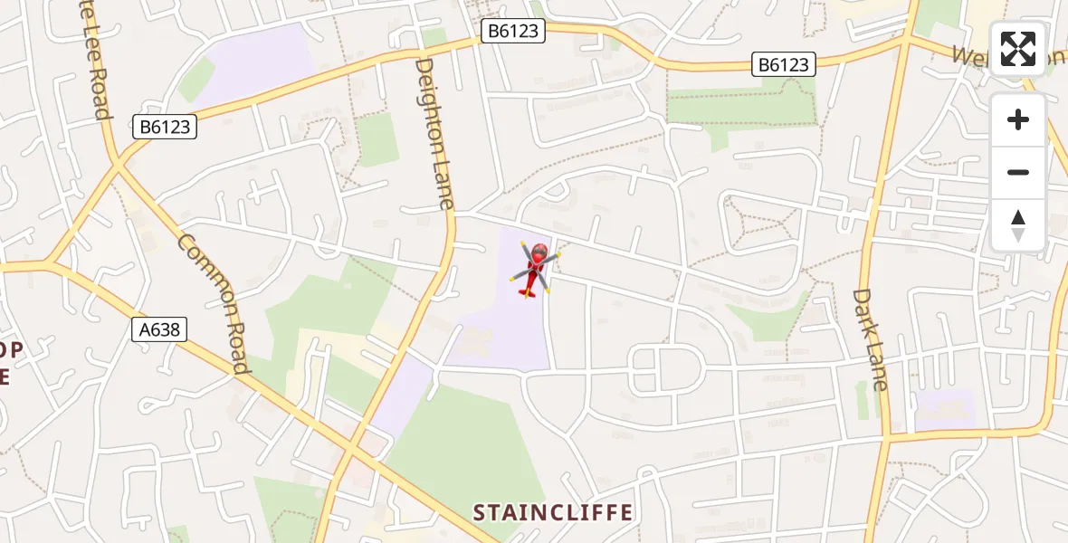 Flight path map showing Air Ambulance Helicopter route from Batley to Batley