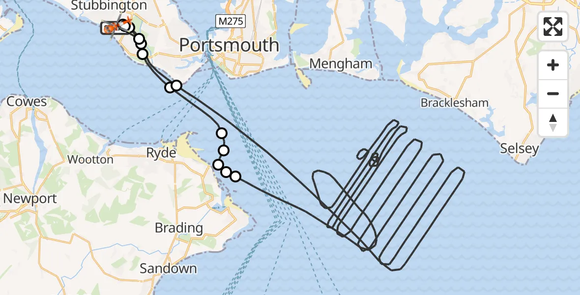 Flight path map showing Coastguard Helicopter route from Solent Airport to Solent Airport