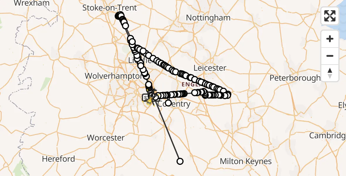 Flight path map showing Police Helicopter route from Birmingham Airport to Birmingham Airport