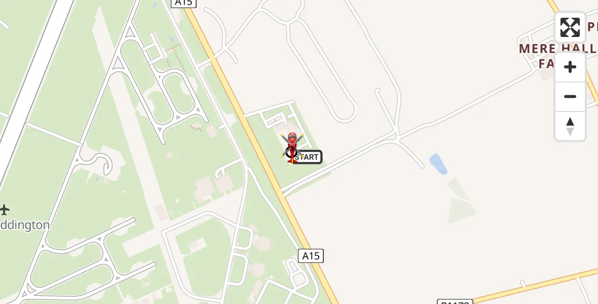 Flight path map showing Air Ambulance Helicopter route from RAF Waddington to North Kesteven