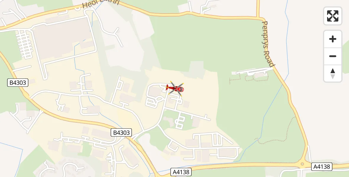 Flight path map showing Air Ambulance Helicopter route from Dafen to Dafen