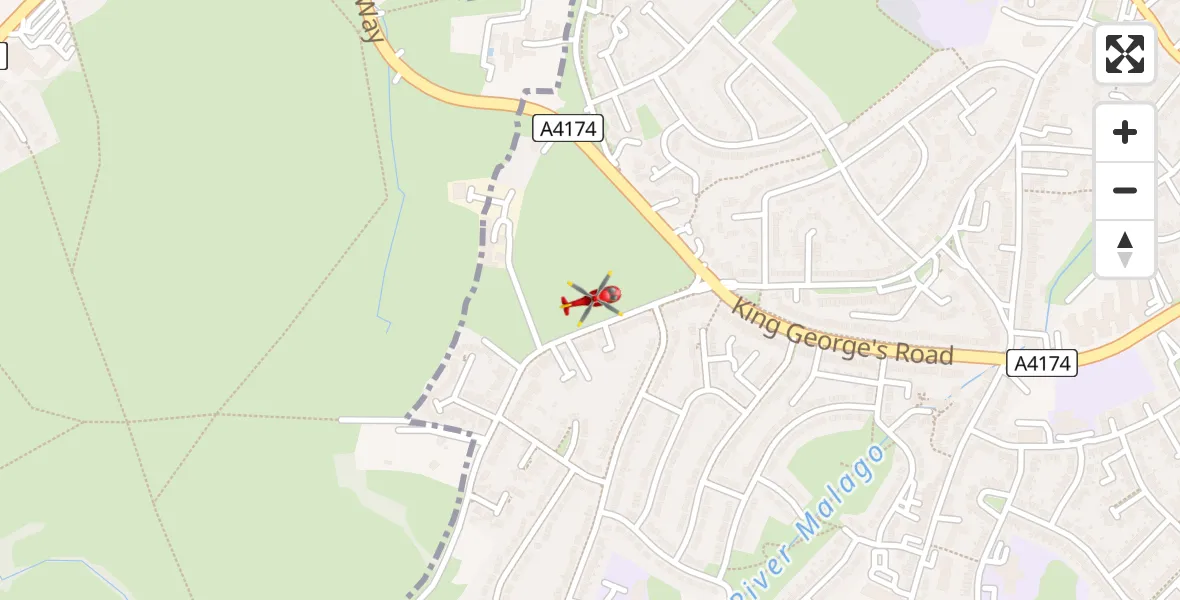 Flight path map showing Air Ambulance Helicopter route from Bristol to Bristol