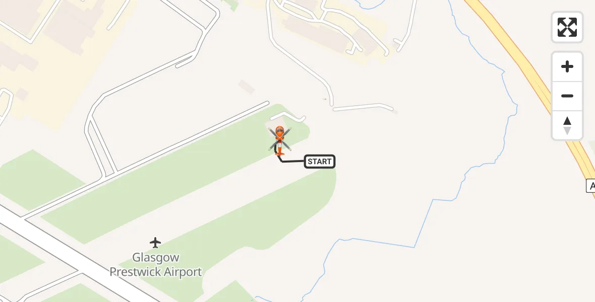 Flight path map showing Coastguard Helicopter route from Glasgow Prestwick Airport to Glasgow Prestwick Airport