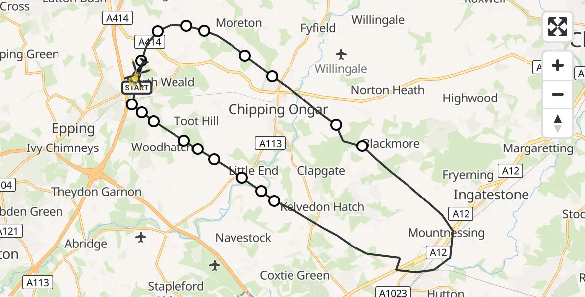 Flight path map showing Police Helicopter route from North Weald Airfield to North Weald Airfield