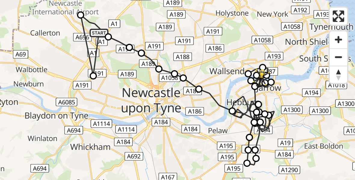 Flight path map showing Police Helicopter route from Kenton to Wallsend