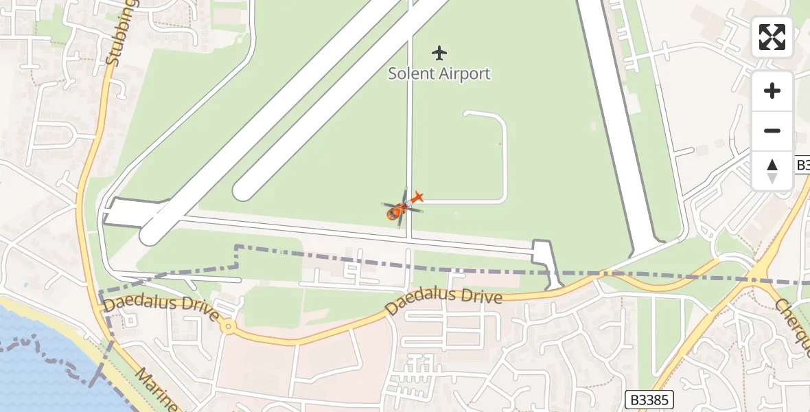 Flight path map showing Coastguard Helicopter route from Solent Airport to Solent Airport