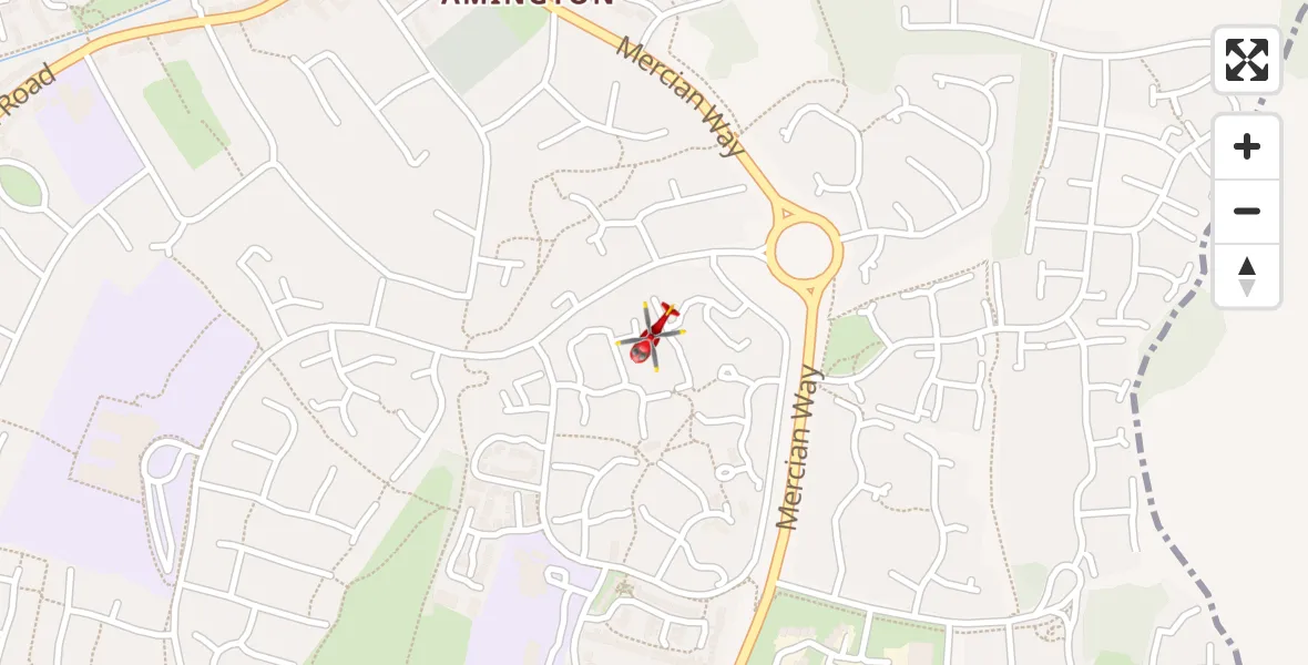 Flight path map showing Air Ambulance Helicopter route from Tamworth to Tamworth