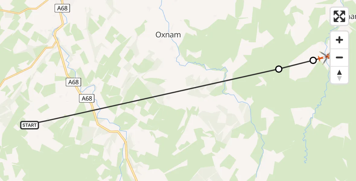 Flight path map showing Coastguard Helicopter route from Chesters to Over Chatto