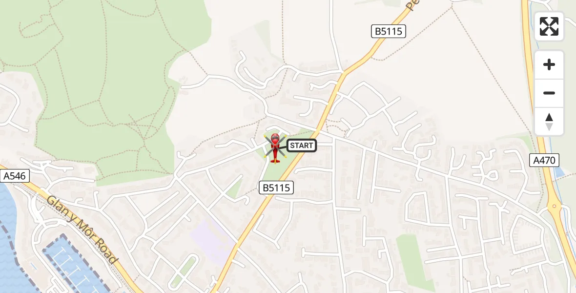 Flight path map showing Air Ambulance Helicopter route from Conwy to Conwy