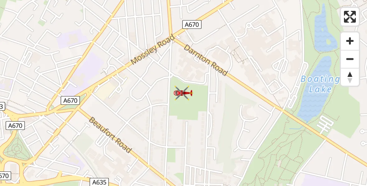Flight path map showing Air Ambulance Helicopter route from Stalybridge to Stalybridge