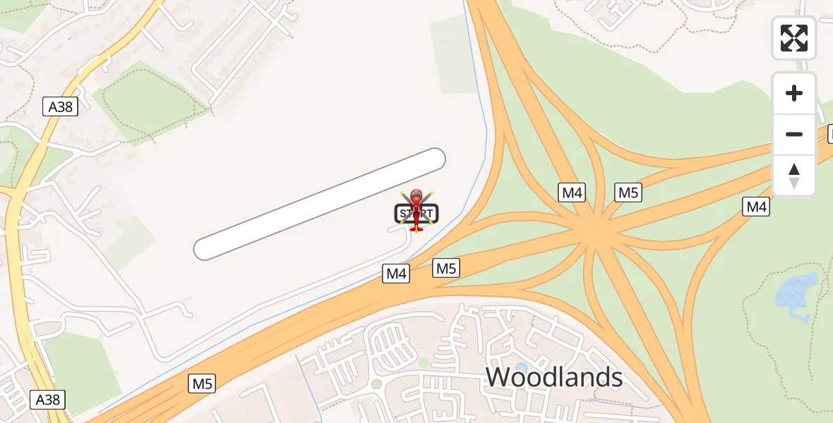 Flight path map showing Air Ambulance Helicopter route from Almondsbury Helicopter Base to Almondsbury Helicopter Base