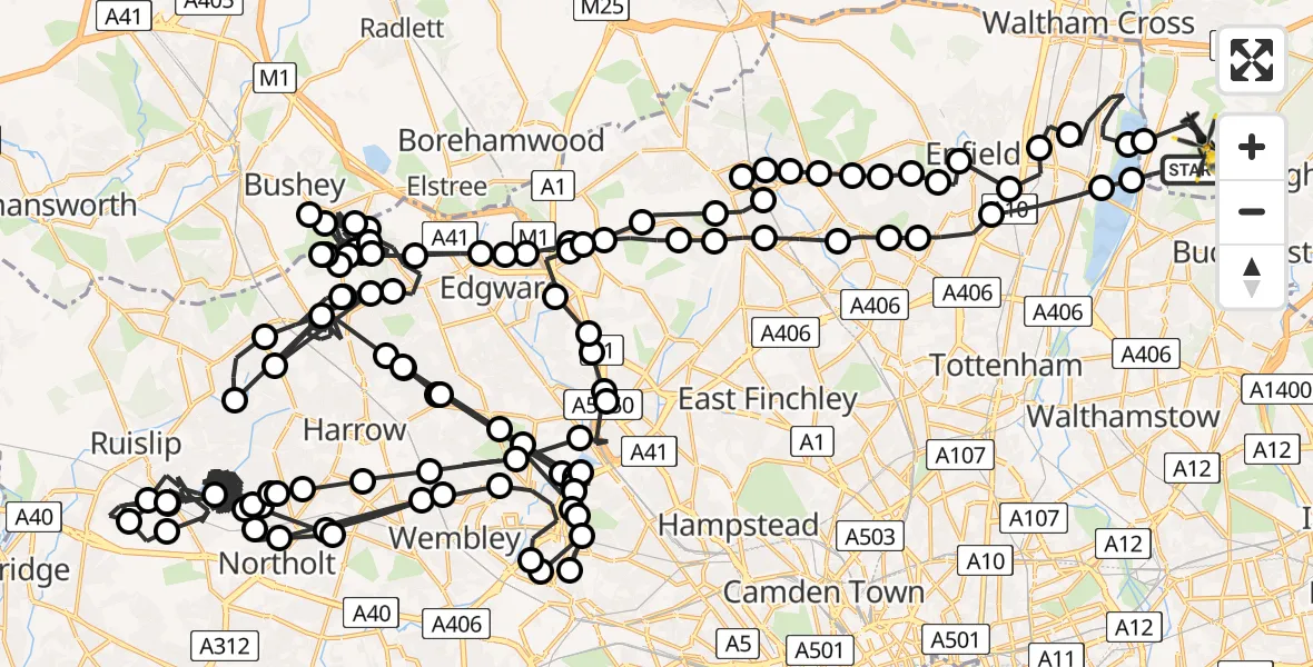 Flight path map showing Police Helicopter route from Sewardstonebury to Sewardstonebury