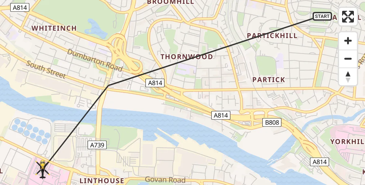 Flight path map showing Police Helicopter route from Glasgow to Glasgow