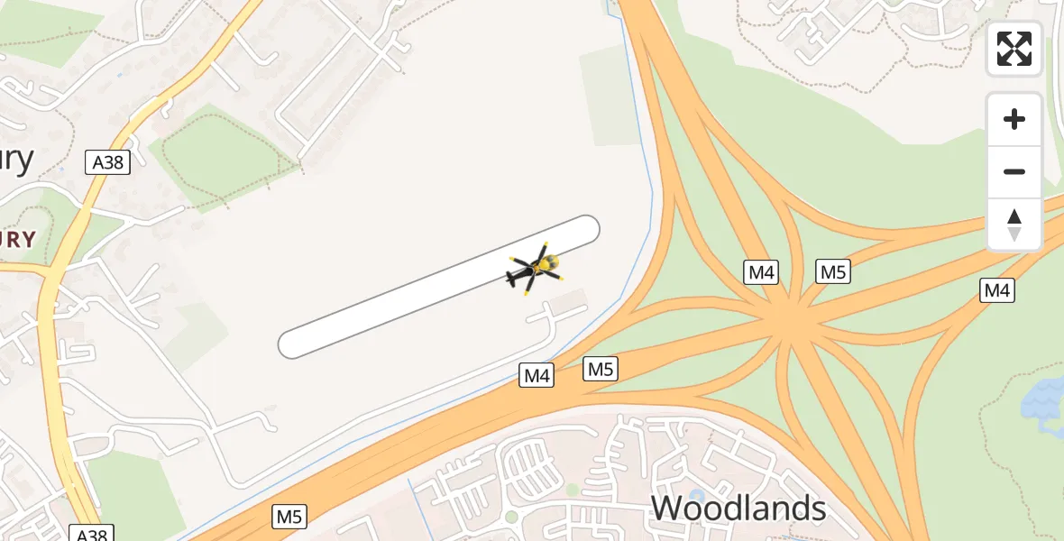 Flight path map showing Police Helicopter route from Almondsbury Helicopter Base to Almondsbury Helicopter Base