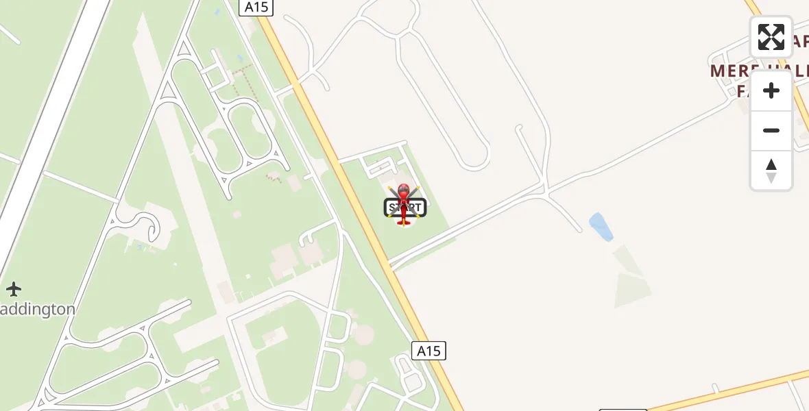 Flight path map showing Air Ambulance Helicopter route from RAF Waddington to North Kesteven