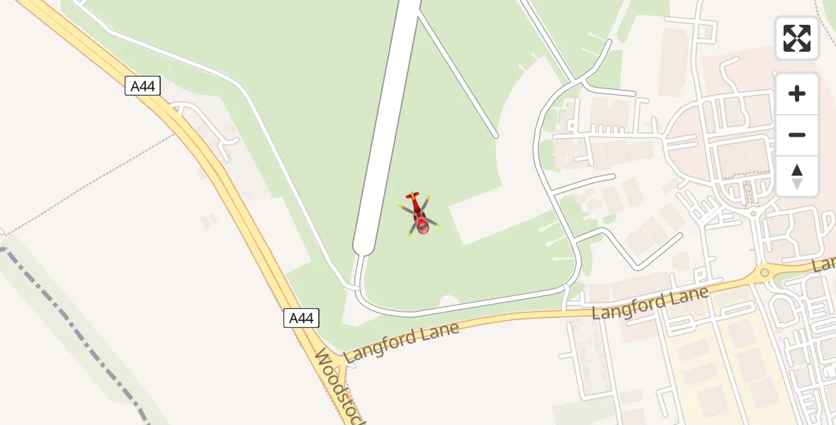 Flight path map showing Air Ambulance Helicopter route from London Oxford Airport to London Oxford Airport