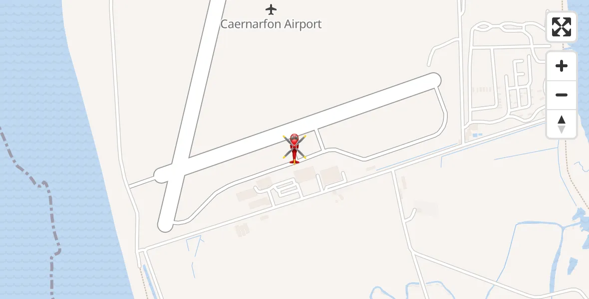 Flight path map showing Air Ambulance Helicopter route from Caernarfon Airport to Caernarfon Airport